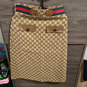 Tan Patterned Pencil Skirt with Green and Red Accents size XS